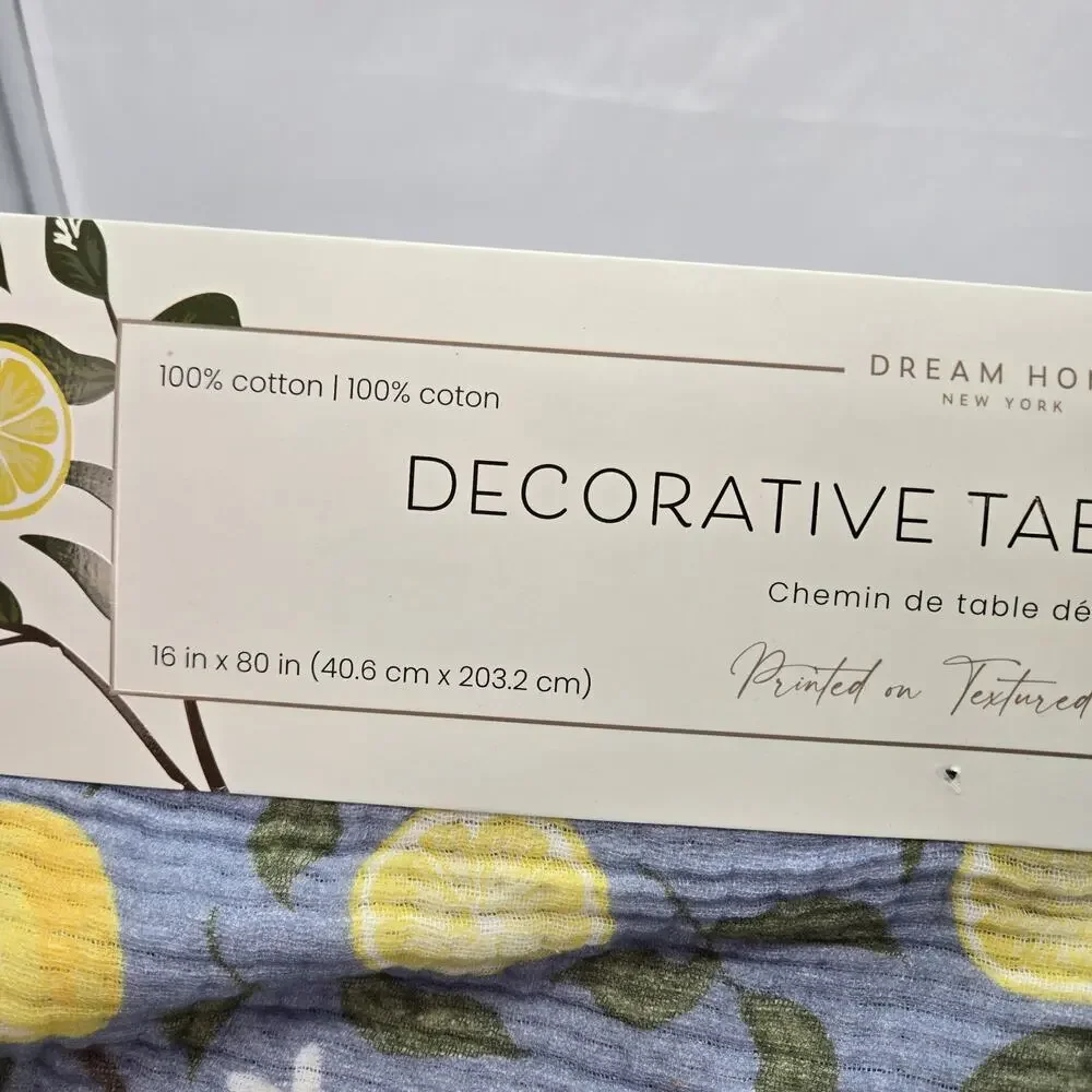 Lemons Yellow Blue Textured Cotton Table Runner 16x80
